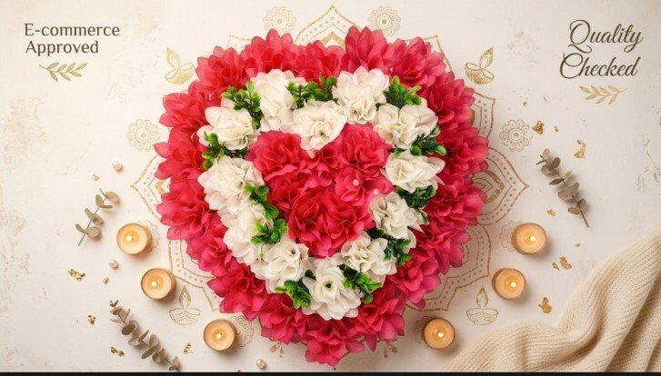Red White Heart Bouquet Wall Patch for Diwali Festival Home Wall Door Mandir Decoration