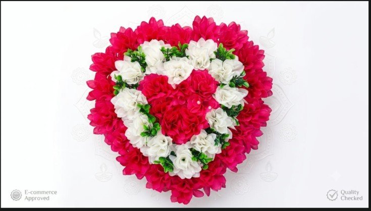 Red White Heart Bouquet Wall Patch for Diwali Festival Home Wall Door Mandir Decoration